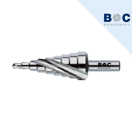 Metalni stepenasti razvrtač HSS-E Co5 4-12 mm s logotipom BOHRCRAFT na bijeloj pozadini.