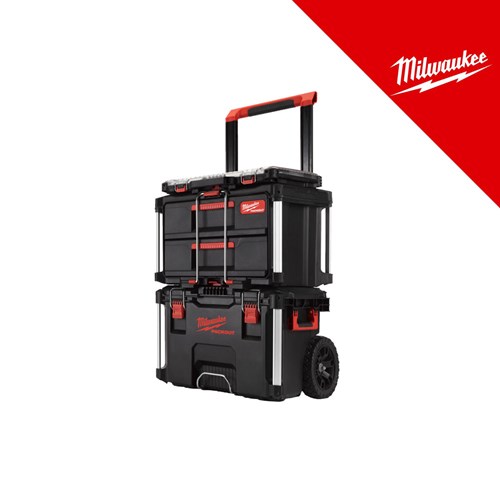 Milwaukee Packout komplet kolica, kutija s 2 ladice i tanki organizator – PACKOUT sustav za pohranu