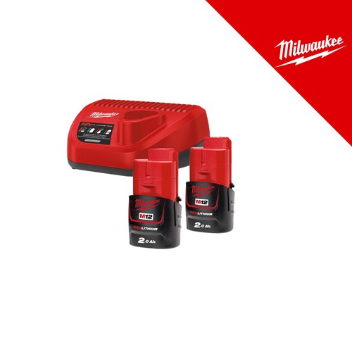 Milwaukee NRG set baterija 12V, 2X2Ah + C12 punjač, u kutiji (M12NRG-202) – baterije / akumulatori