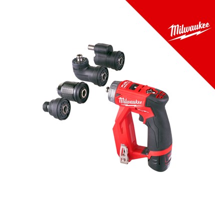 Milwaukee 12V aku bušilica/odvijač sa 4-u-1 glavama, u x koferu sa 2x2Ah baterijama i punjačem (M12FDDXKIT-202X - 4933464979) – odvijači