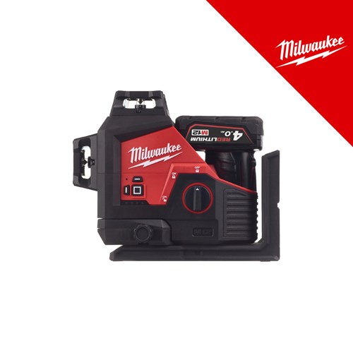 MILWAUKEE 12V AKU LASERSKI NIVELIR 3 zrake 360 stupnjeva, zečena zraka, u C koferu sa 1x4Ah baterijom i punjačem (M123PL-401C - 4933478102)