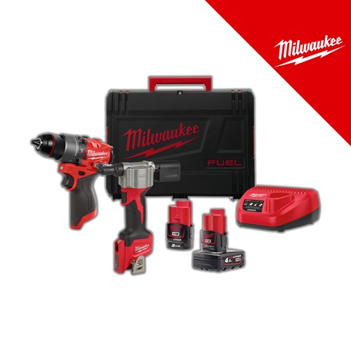 Milwaukee 12V aku komplet alata, u x koferu sa 1x2Ah i 1x4Ah baterijama i punjačem (M12FPP2D2-422X - 4933480593) – baterije / akumulatori