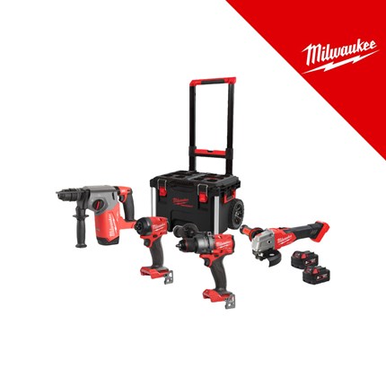 Milwaukee 18V aku komplet alata, u packout kolicima sa 3xM18 B5 baterijama i M12-18 fc punjačem (M18FPP4BJ-503P - 4933499444) – baterije / akumulatori