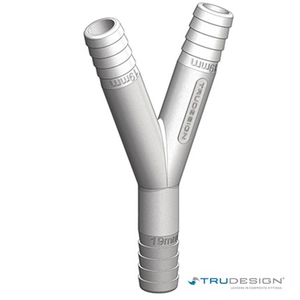 Bijeli Y-razdjelnik od 25mm-25mm-38mm s natpisom TRUDESIGN i logotipom u donjem desnom kutu.