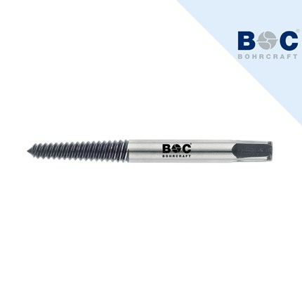Metalni izvlakač za navoj s oštrim vrhom i cilindričnim tijelom, označen logotipom BOC BOHRCRAFT, namijenjen za obradu navoja M1 do M20.