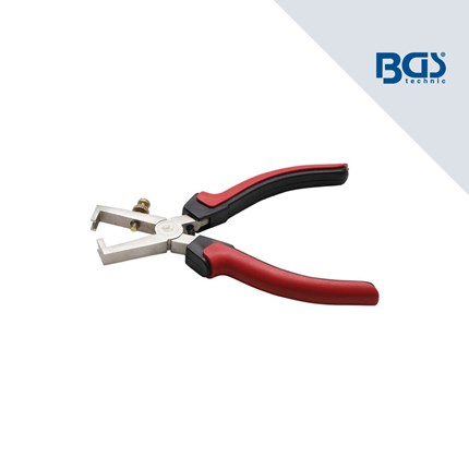 Kraftmann BGS kliješta za skidanje izolacije 150mm s crvenim ručkama i metalnim vrhovima, dizajnirana za precizno rad na kablovima.