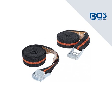 Dve crno-oranžaste BGS gurtna od 2,5Mx25mm sa metalnim kvačicama, prikazane na bijeloj pozadini.
