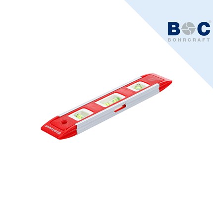BGS Libela Torpedo 225 mm sa magnetom 50868 – precizna alatka za izgradnju i montažu, crvena i bijela, s tri mjehurića i magnetom za fiksiranje.