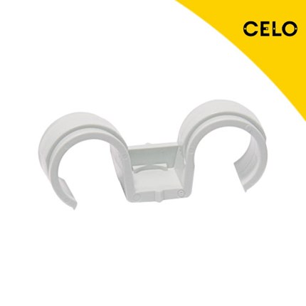 Bijela plastična dupla šelna za TRAKIT 3/8˝ 16-18 mm [916FPD] s logotipom CELO u gornjem desnom kutu.