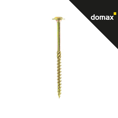 Žuti DMX CT vijak za drvenu konstrukciju 6x160, s oštrim vrhom i spiralnim navojem, na bijeloj pozadini.