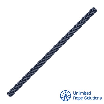 Tamno plava, pletena morska konopa od 10 mm, prikazana na bijeloj pozadini, dio Unlimited Rope Solutions kolekcije.