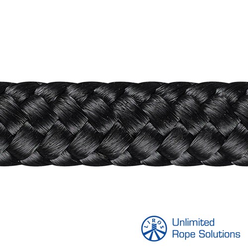 Crno pleteno konopno trim line od brenda LIROS, model Sailmaker, debljine 5mm, na bijeloj pozadini.