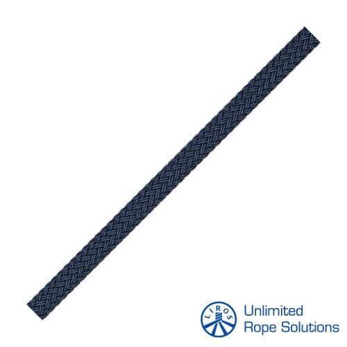 Duboko plavi, pleteni konop od 24 mm, dizajniran za super jahte, s logotipom Unlimited Rope Solutions u donjem desnom kutu.
