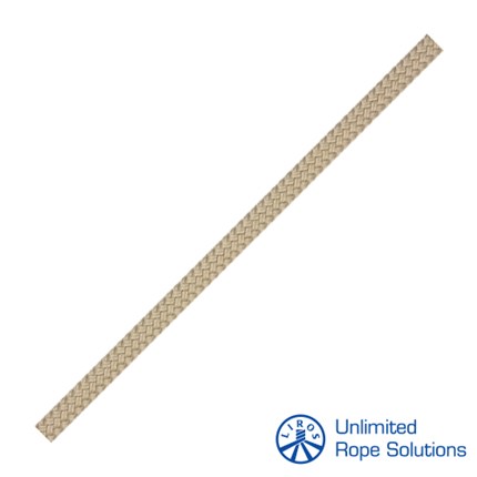 Brašnasta konopna vrpca u smeđoj boji, s logotipom Unlimited Rope Solutions u donjem desnom kutu.