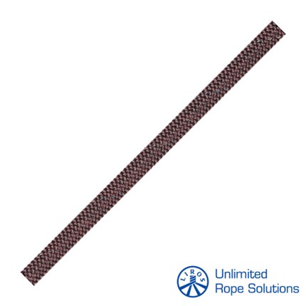 Bordo konop s pletenom strukturom, prikazan na bijeloj pozadini, uz logotip Unlimited Rope Solutions u donjem desnom kutu.