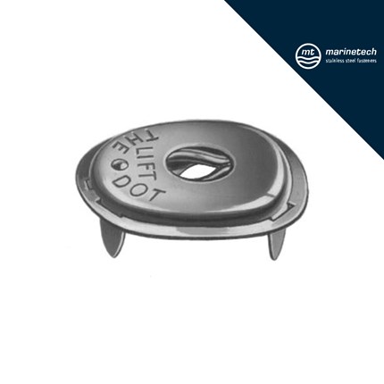Metalna kopča s natpisom LIFT THE DOT i logotipom marinetech u gornjem desnom kutu.