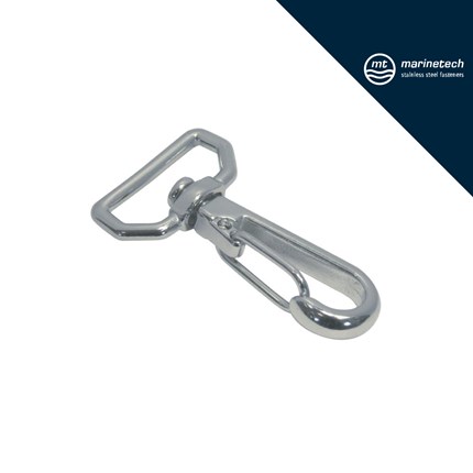 Šljokasta metalna karabina s okretnim D-prstenom i karabinom, namijenjena za pričvršćivanje na traku, s logotipom marinetech u gornjem desnom kutu.