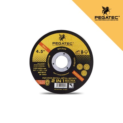 Rezna ploča za INOX 115x1,6x22 mm, 4,5 inča, 2-in-1 extra, Pegatec, zlatna, crna, žuta, s logotipom Pegatec, s natpisom Pegatec, s natpisom Pegatec, s natpisom Pegatec