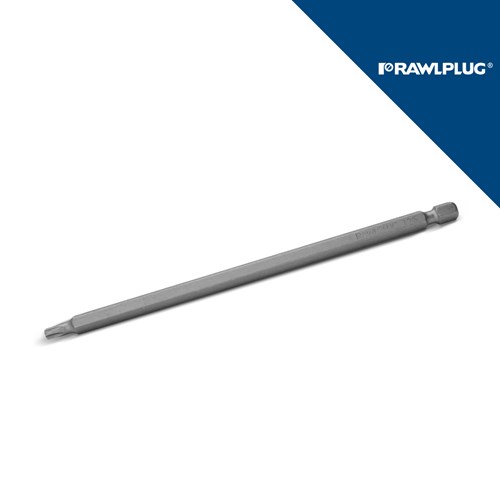 Sijajni metalni nastavak TORX T25/100 mm Koelner, s logotipom RAWLPLUG u gornjem desnom kutu.