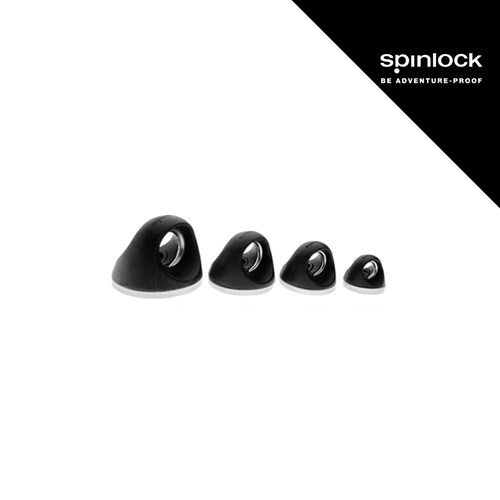 Četiri crna prolazna oka Spinlock za konop do 12 mm, raspoređena u redovima s lijeva na desno, s logotipom brenda u gornjem desnom kutu.