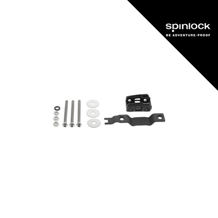 Kit za montažu XTR stopera Spinlock sastoji se od četiri šrafa, četiri podloške, jedne crne nosače i jedne crne ploče za fiksiranje.