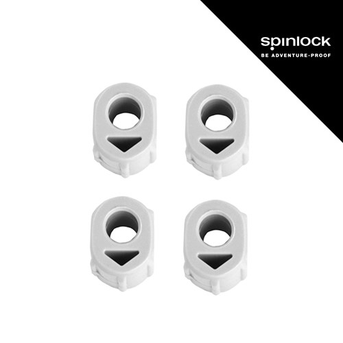 Četiri bijela, ovalna, plastična komponenta s centralnim otvorom i trokutom na dnu, raspoređena u dvije vrste, s logotipom "spinlock" u gornjem desnom kutu.