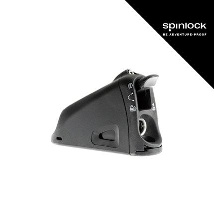 Crni jednostruki stoper za konop 10-14 mm s logotipom Spinlock u gornjem desnom kutu.