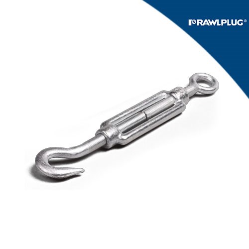 Španer DIN 1480 za sajlu oko-kuka M 6, s metalnim površinama i logotipom RAWLPLUG u gornjem desnom kutu.