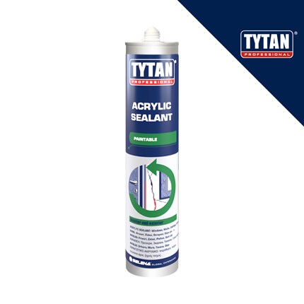 TYTAN Professional bijeli akrilni sealant u cijevi od 500 g, s natpisom Printable i logotipom proizvođača na plavoj pozadini.