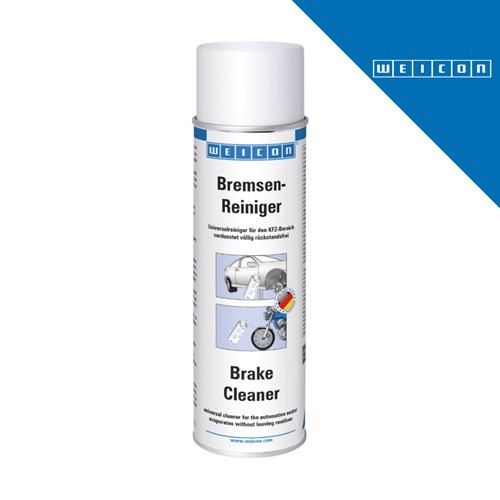 Bijela bočica s natpisom "Brake Cleaner" i ilustracijama automobila i motocikla, namijenjena za čišćenje kočionih sustava i drugih dijelova.