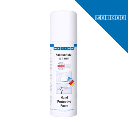 Bijela bočica s plavim natpisom Hand Protective Foam i logotipom WEICON na bijeloj pozadini.