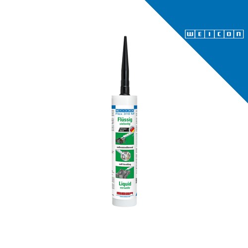 Crna cijev WEICON Flex 310 M® tekući, samonivelirajuće ljepilo-brtvilo CRNO 310 ml [10039625] na bijeloj pozadini.