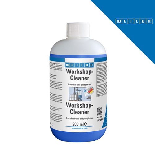 Bijela bočica s plavim detaljima i natpisom "Workshop-Cleaner" od 500 ml, namijenjena za čišćenje radionice.