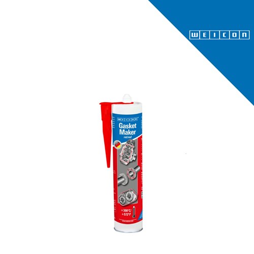 Cijev ljepila i brtvila otpornog na visoke temperature WEICON Gasket Maker RED, volumen 310 ml, prikazana na bijeloj pozadini s plavim dijagonalnim elementom i logotipom WEICON u gornjem desnom kutu.