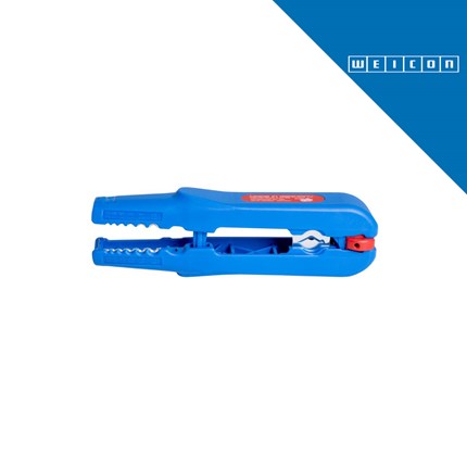Plavi WEICON Multi-Stripper No.400 alat za skidanje izolacije s zupčastim čeljustima i crvenim detaljem, dizajniran za rad s kablovima od 13 mm.