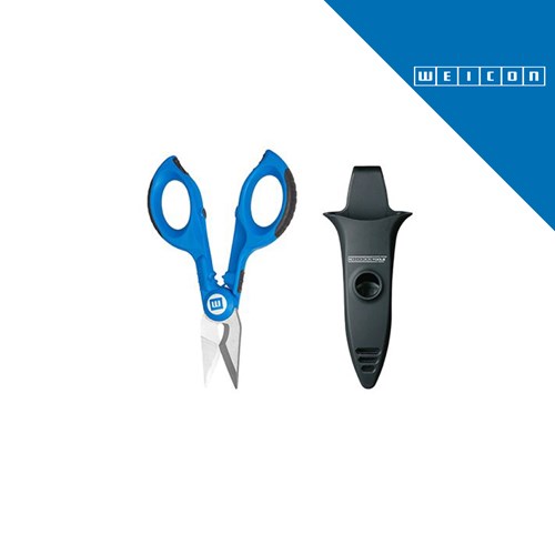 Plavi kabelni škare i crni držač za kabel WEICONTOOLS No.35 [10039667] na bijeloj pozadini.